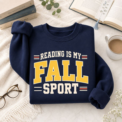 Reading Is My Fall Sport Printed Sweatshirt | Funny Book Lover Gift Navy