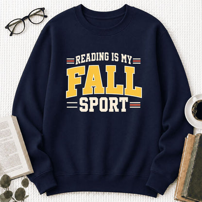 Reading Is My Fall Sport Printed Sweatshirt | Funny Book Lover Gift Navy