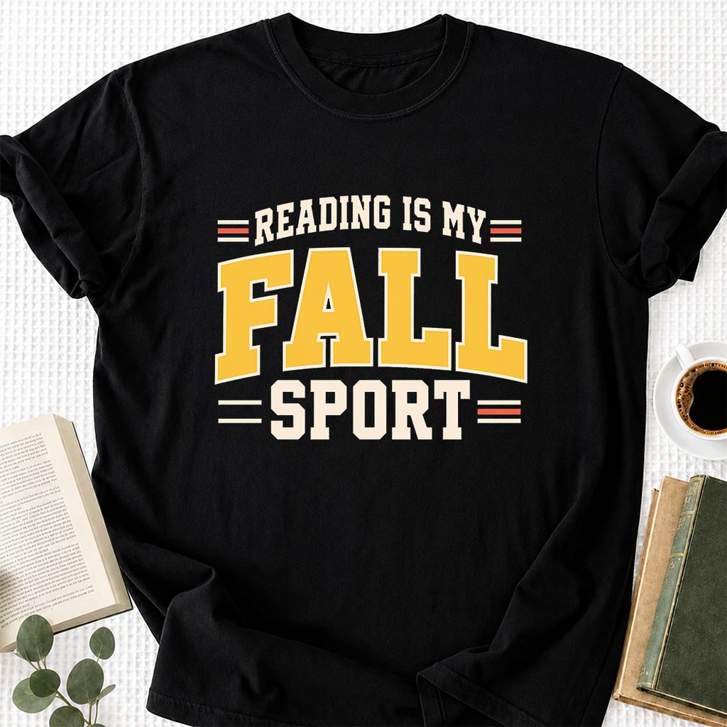 Reading Is My Fall Sport Printed T-Shirt | Funny Book Lover Gift Black