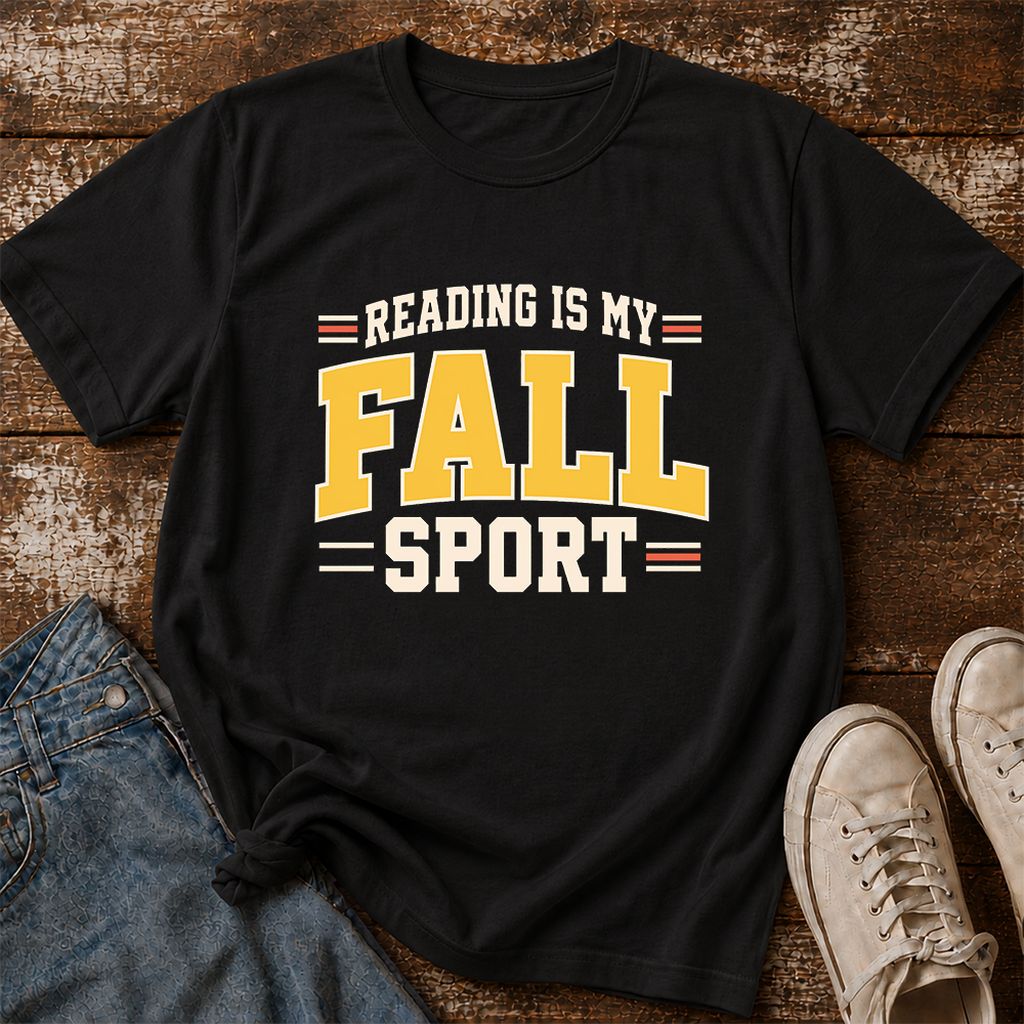Reading Is My Fall Sport Printed T-Shirt | Funny Book Lover Gift Black