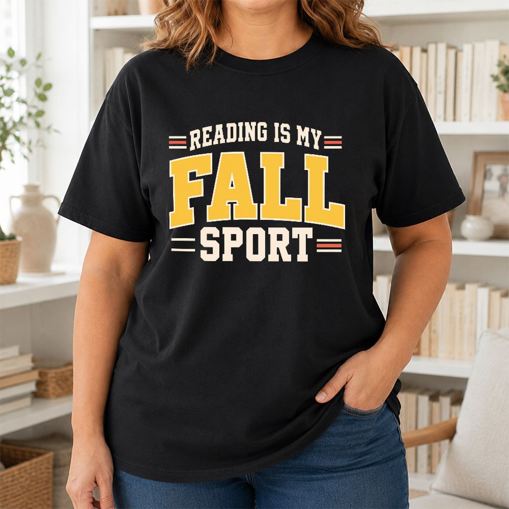 Reading Is My Fall Sport Printed T-Shirt | Funny Book Lover Gift Black