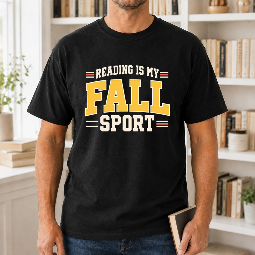 Reading Is My Fall Sport Printed T-Shirt | Funny Book Lover Gift Black