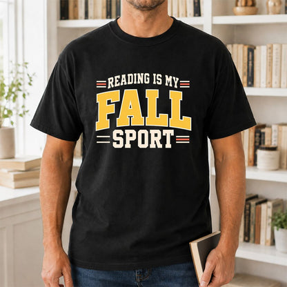 Reading Is My Fall Sport Printed T-Shirt | Funny Book Lover Gift Black