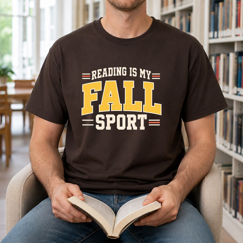 Reading Is My Fall Sport Printed T-Shirt | Funny Book Lover Gift Dark Chocolate
