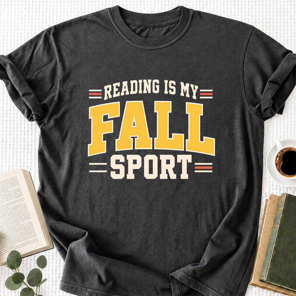 Reading Is My Fall Sport Printed T-Shirt | Funny Book Lover Gift Dark Heather