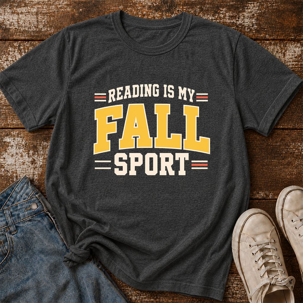 Reading Is My Fall Sport Printed T-Shirt | Funny Book Lover Gift Dark Heather