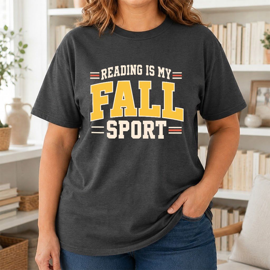 Reading Is My Fall Sport Printed T-Shirt | Funny Book Lover Gift Dark Heather
