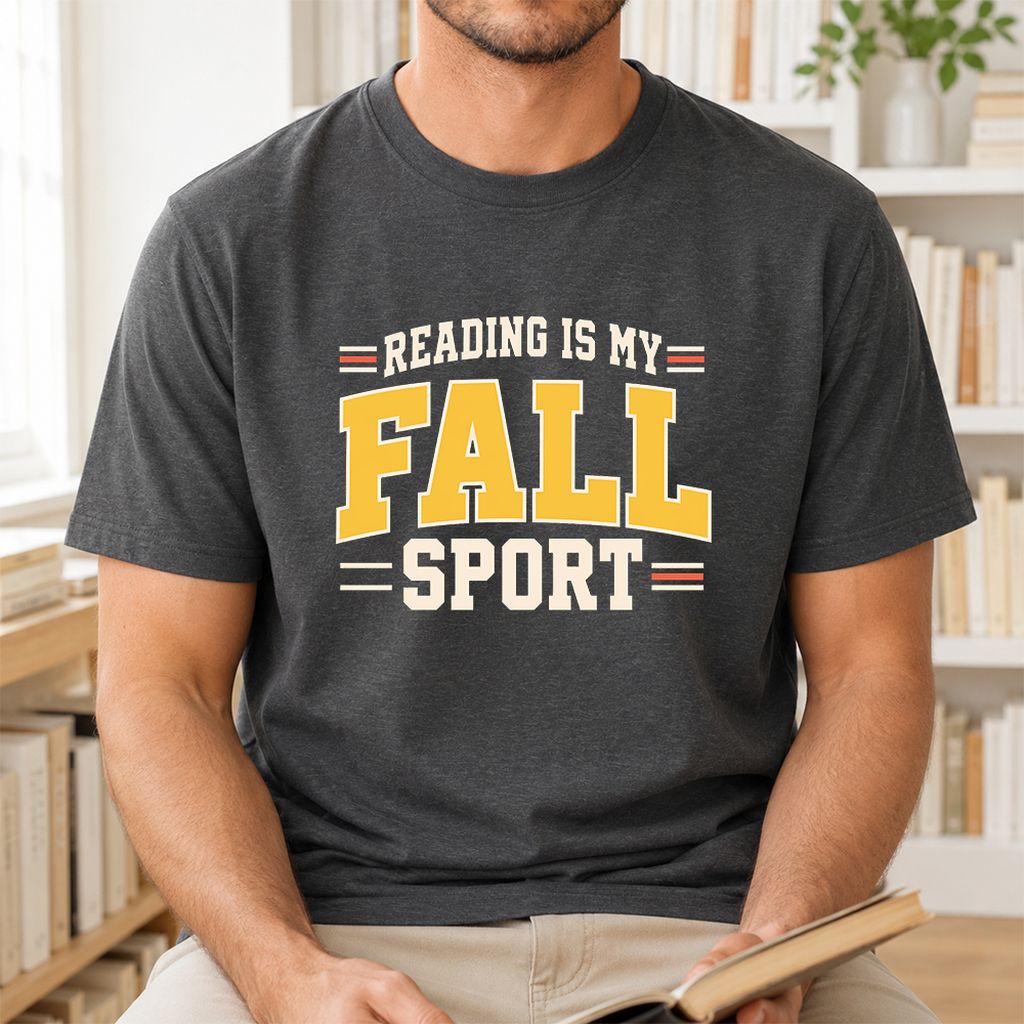 Reading Is My Fall Sport Printed T-Shirt | Funny Book Lover Gift Dark Heather