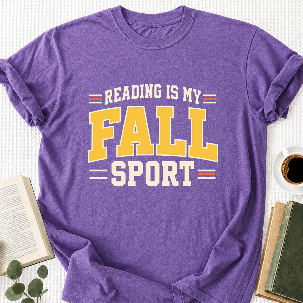 Reading Is My Fall Sport Printed T-Shirt | Funny Book Lover Gift Heather Purple