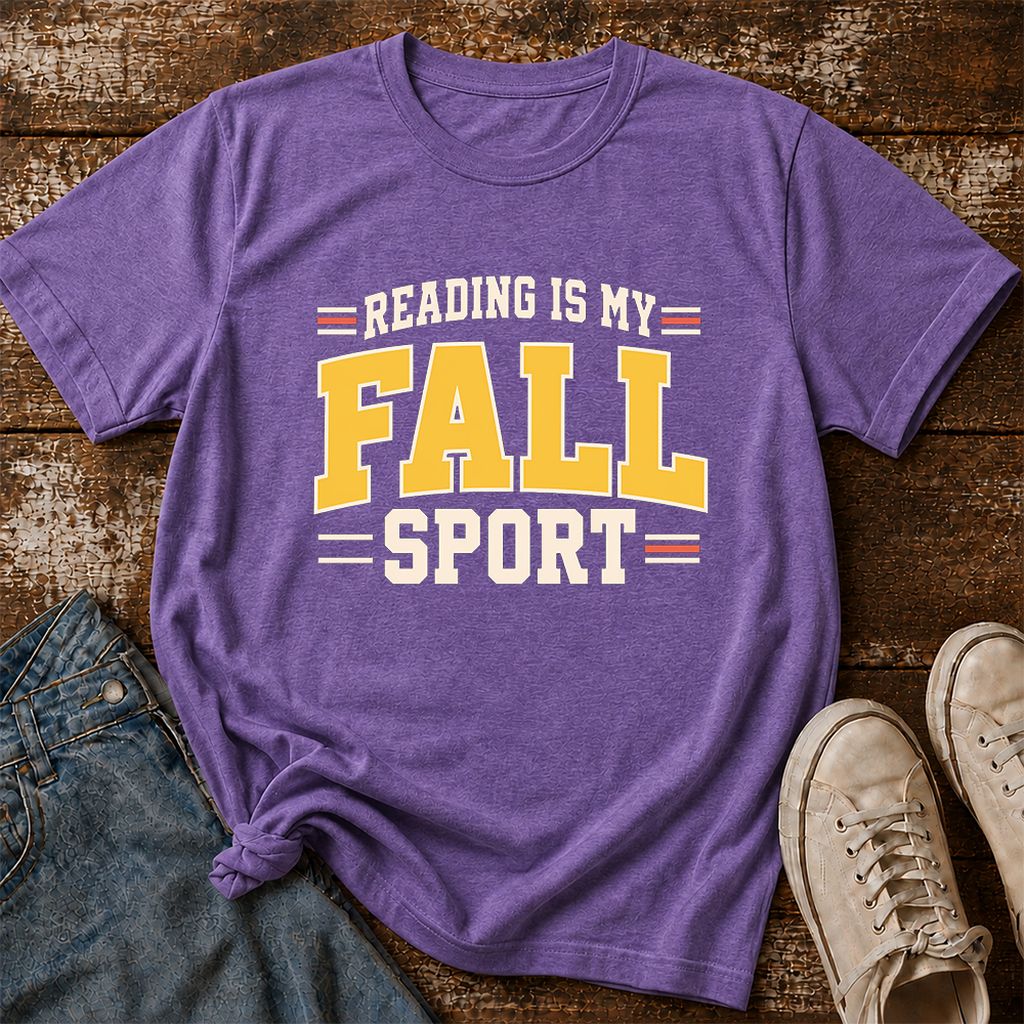 Reading Is My Fall Sport Printed T-Shirt | Funny Book Lover Gift Heather Purple