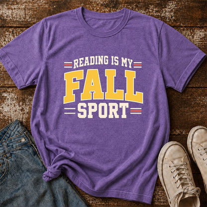 Reading Is My Fall Sport Printed T-Shirt | Funny Book Lover Gift Heather Purple