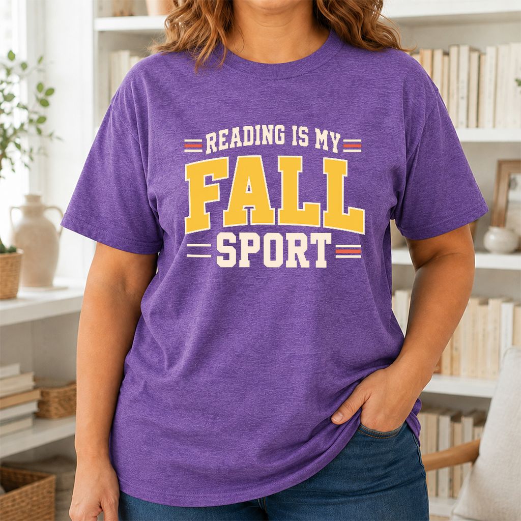 Reading Is My Fall Sport Printed T-Shirt | Funny Book Lover Gift Heather Purple