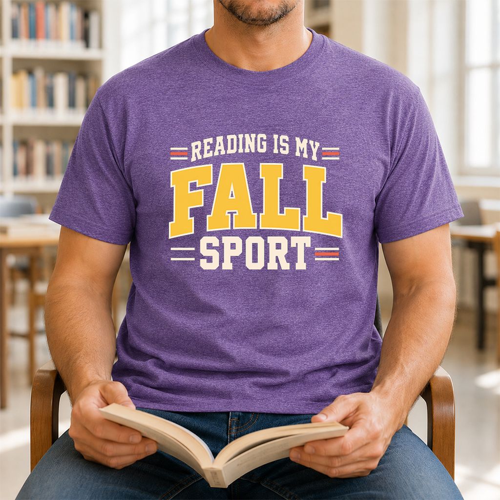 Reading Is My Fall Sport Printed T-Shirt | Funny Book Lover Gift Heather Purple