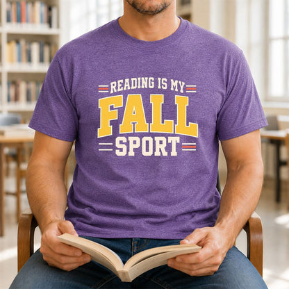 Reading Is My Fall Sport Printed T-Shirt | Funny Book Lover Gift Heather Purple