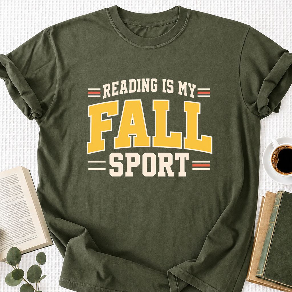 Reading Is My Fall Sport Printed T-Shirt | Funny Book Lover Gift Military Green