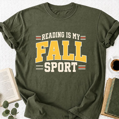 Reading Is My Fall Sport Printed T-Shirt | Funny Book Lover Gift Military Green