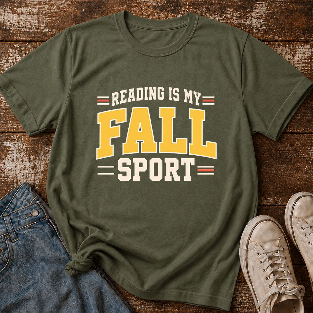 Reading Is My Fall Sport Printed T-Shirt | Funny Book Lover Gift Military Green