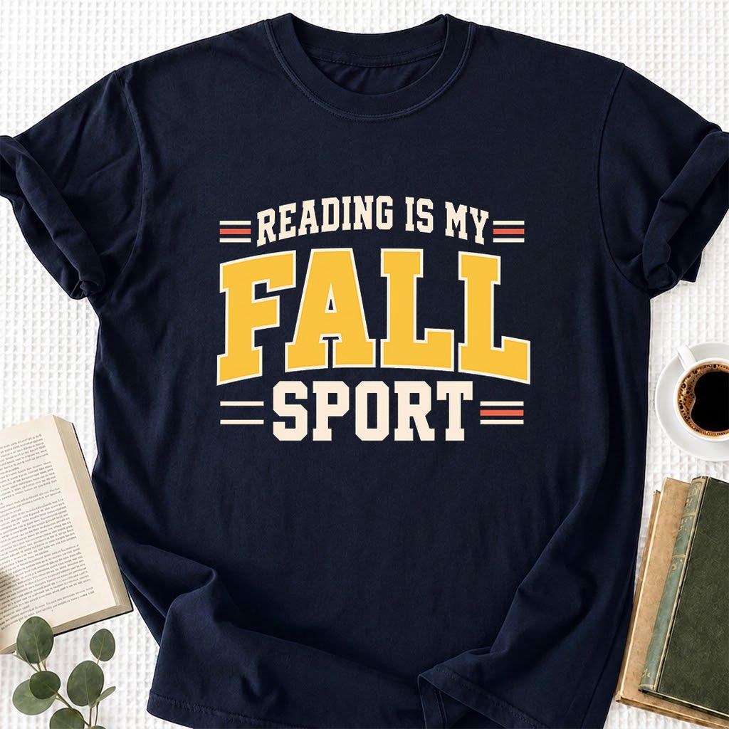 Reading Is My Fall Sport Printed T-Shirt | Funny Book Lover Gift Navy