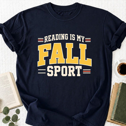 Reading Is My Fall Sport Printed T-Shirt | Funny Book Lover Gift Navy