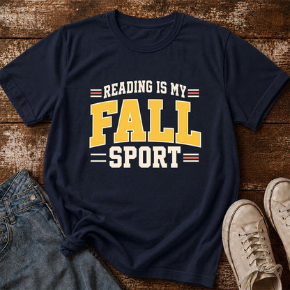 Reading Is My Fall Sport Printed T-Shirt | Funny Book Lover Gift Navy