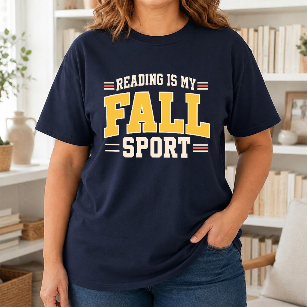 Reading Is My Fall Sport Printed T-Shirt | Funny Book Lover Gift Navy