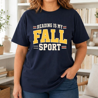 Reading Is My Fall Sport Printed T-Shirt | Funny Book Lover Gift Navy
