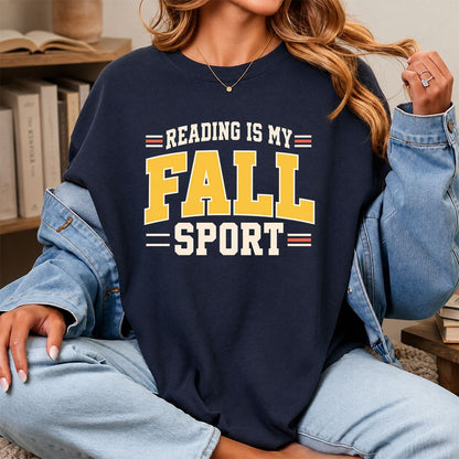 Reading Is My Fall Sport Printed T-Shirt | Funny Book Lover Gift Navy