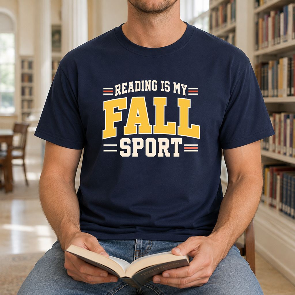 Reading Is My Fall Sport Printed T-Shirt | Funny Book Lover Gift Navy