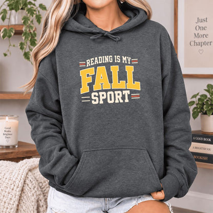 Reading Is My Fall Sport Softstyle Hoodie | Funny Book Lover Gift Dark Heather