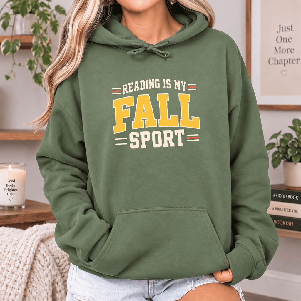 Reading Is My Fall Sport Softstyle Hoodie | Funny Book Lover Gift Military Green