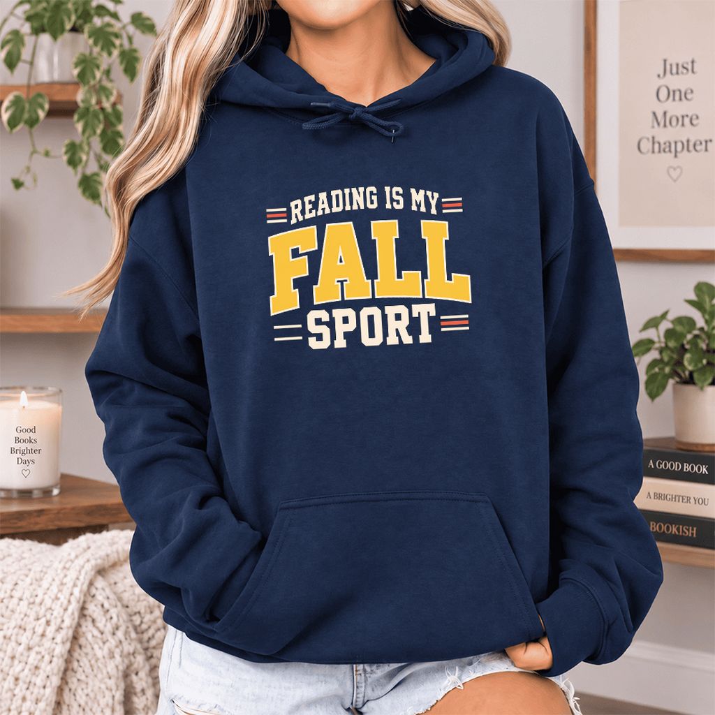 Reading Is My Fall Sport Softstyle Hoodie | Funny Book Lover Gift Navy