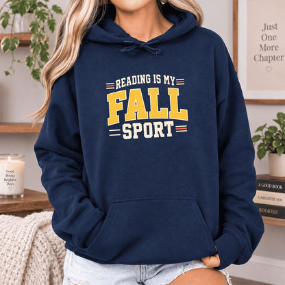 Reading Is My Fall Sport Softstyle Hoodie | Funny Book Lover Gift Navy