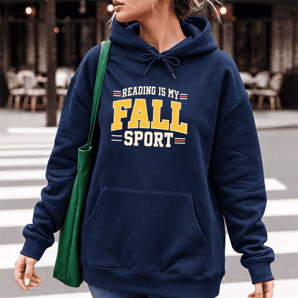 Reading Is My Fall Sport Softstyle Hoodie | Funny Book Lover Gift Navy