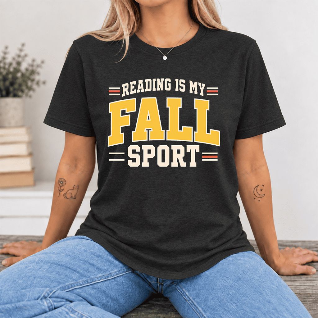 Reading Is My Fall Sport Ultra-Soft Cotton T-Shirt | Funny Book Lover Gift Black Heather