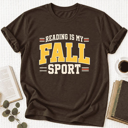 Reading Is My Fall Sport Ultra-Soft Cotton T-Shirt | Funny Book Lover Gift Brown