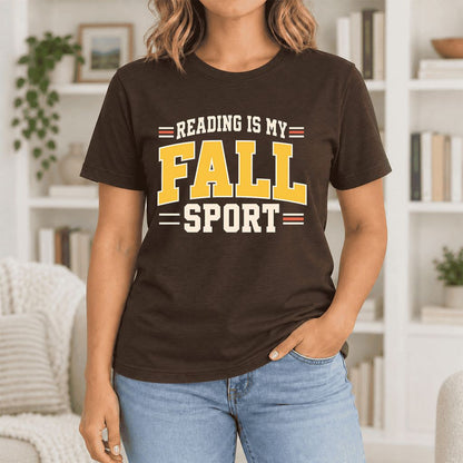 Reading Is My Fall Sport Ultra-Soft Cotton T-Shirt | Funny Book Lover Gift Brown