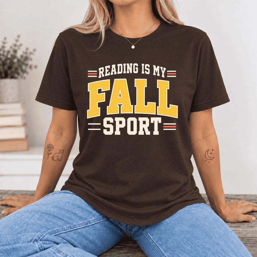 Reading Is My Fall Sport Ultra-Soft Cotton T-Shirt | Funny Book Lover Gift Brown