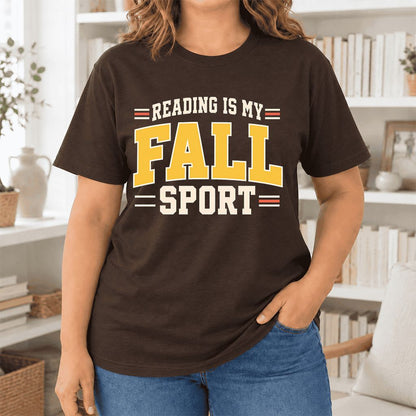 Reading Is My Fall Sport Ultra-Soft Cotton T-Shirt | Funny Book Lover Gift Brown