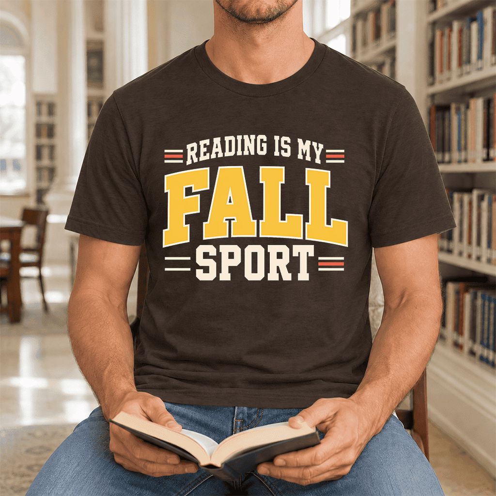 Reading Is My Fall Sport Ultra-Soft Cotton T-Shirt | Funny Book Lover Gift Brown