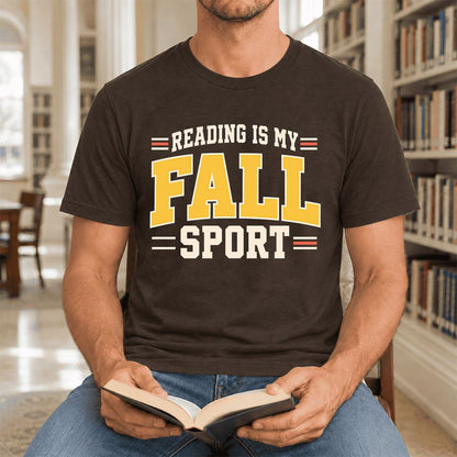 Reading Is My Fall Sport Ultra-Soft Cotton T-Shirt | Funny Book Lover Gift Brown