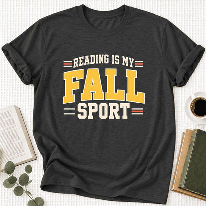Reading Is My Fall Sport Ultra-Soft Cotton T-Shirt | Funny Book Lover Gift Dark Grey Heather