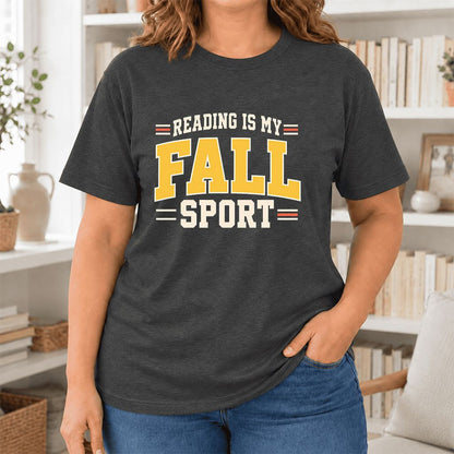 Reading Is My Fall Sport Ultra-Soft Cotton T-Shirt | Funny Book Lover Gift Dark Grey Heather