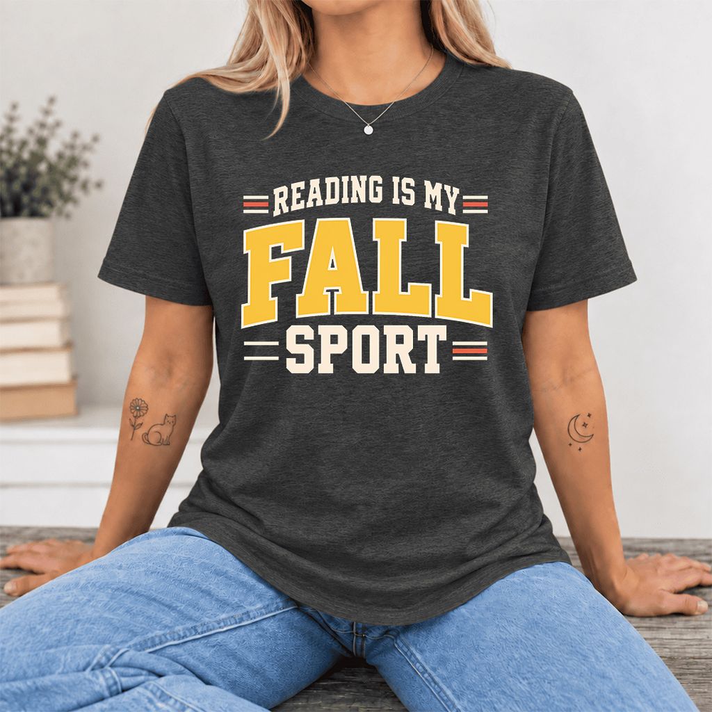 Reading Is My Fall Sport Ultra-Soft Cotton T-Shirt | Funny Book Lover Gift Dark Grey Heather