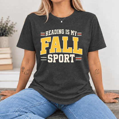 Reading Is My Fall Sport Ultra-Soft Cotton T-Shirt | Funny Book Lover Gift Dark Grey Heather
