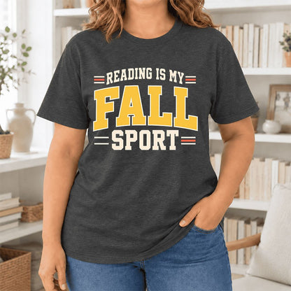 Reading Is My Fall Sport Ultra-Soft Cotton T-Shirt | Funny Book Lover Gift Dark Grey Heather