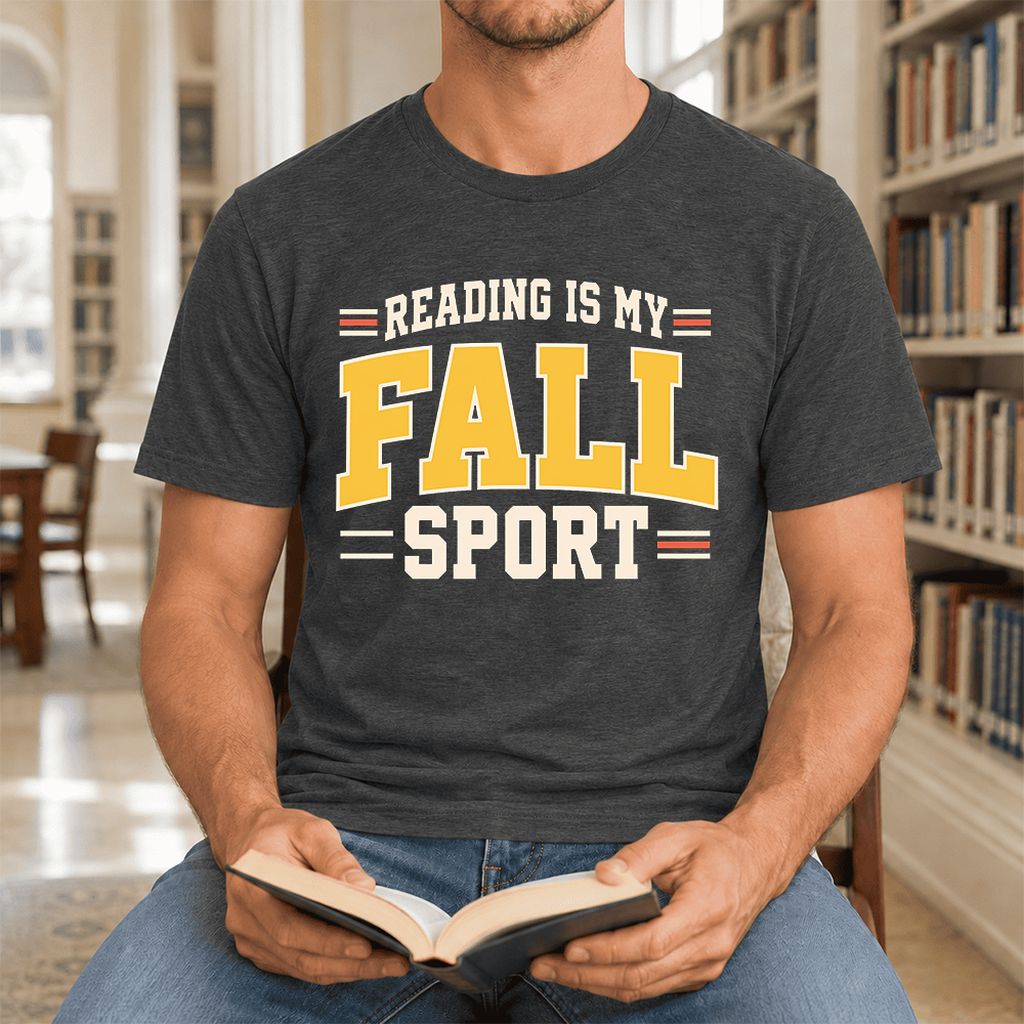 Reading Is My Fall Sport Ultra-Soft Cotton T-Shirt | Funny Book Lover Gift Dark Grey Heather