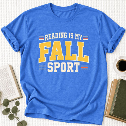 Reading Is My Fall Sport Ultra-Soft Cotton T-Shirt | Funny Book Lover Gift Heather True Royal