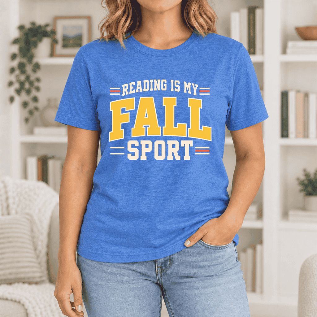 Reading Is My Fall Sport Ultra-Soft Cotton T-Shirt | Funny Book Lover Gift Heather True Royal