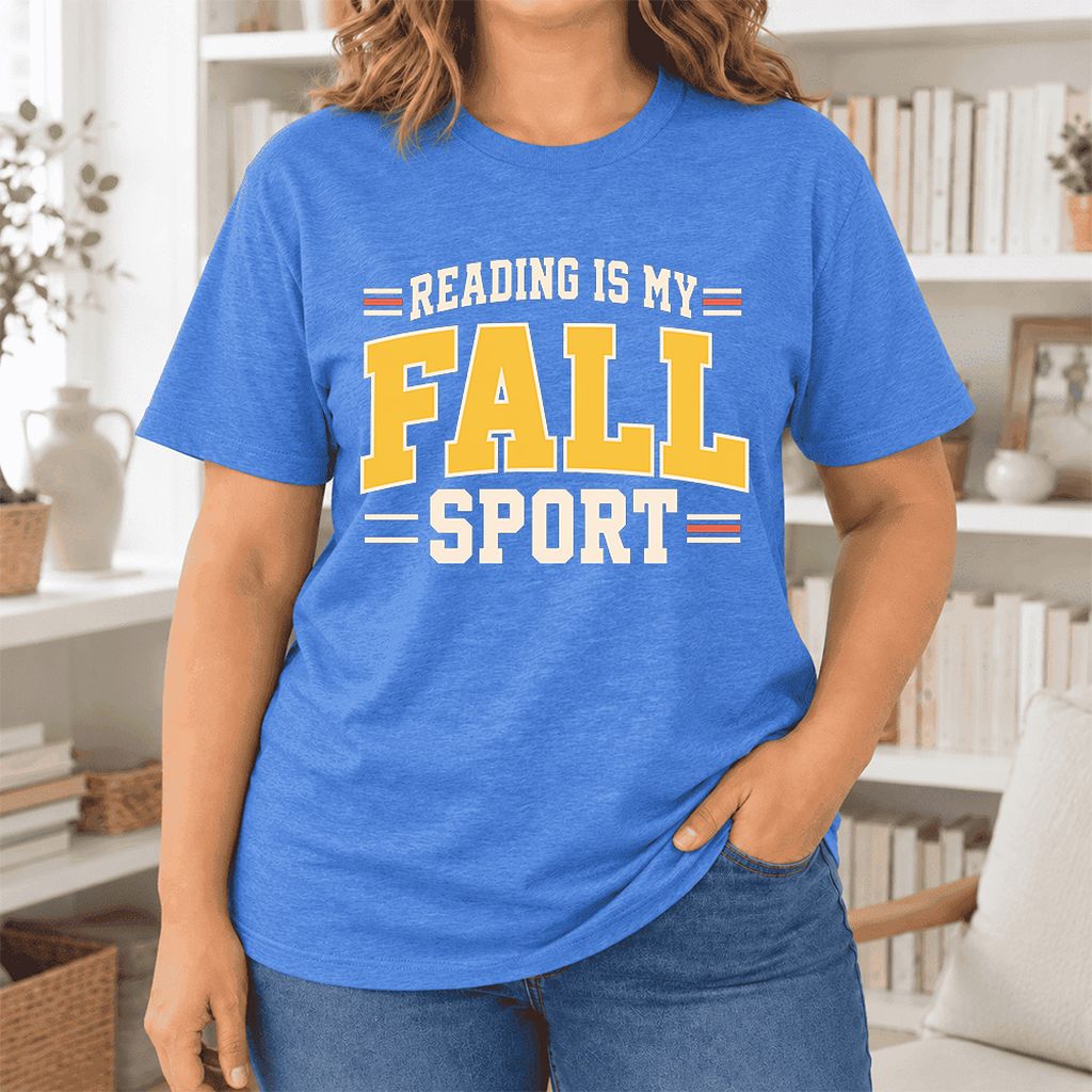 Reading Is My Fall Sport Ultra-Soft Cotton T-Shirt | Funny Book Lover Gift Heather True Royal