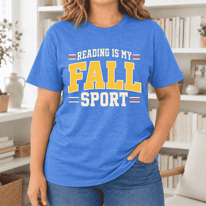 Reading Is My Fall Sport Ultra-Soft Cotton T-Shirt | Funny Book Lover Gift Heather True Royal